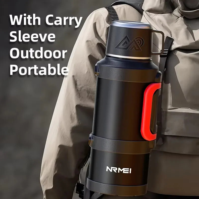 Stainless Steel Insulated Water Bottle with Handle, Outdoor Portable Thermos Bottle, Large Capacity, Keep Hot and Cold, 72H, 316