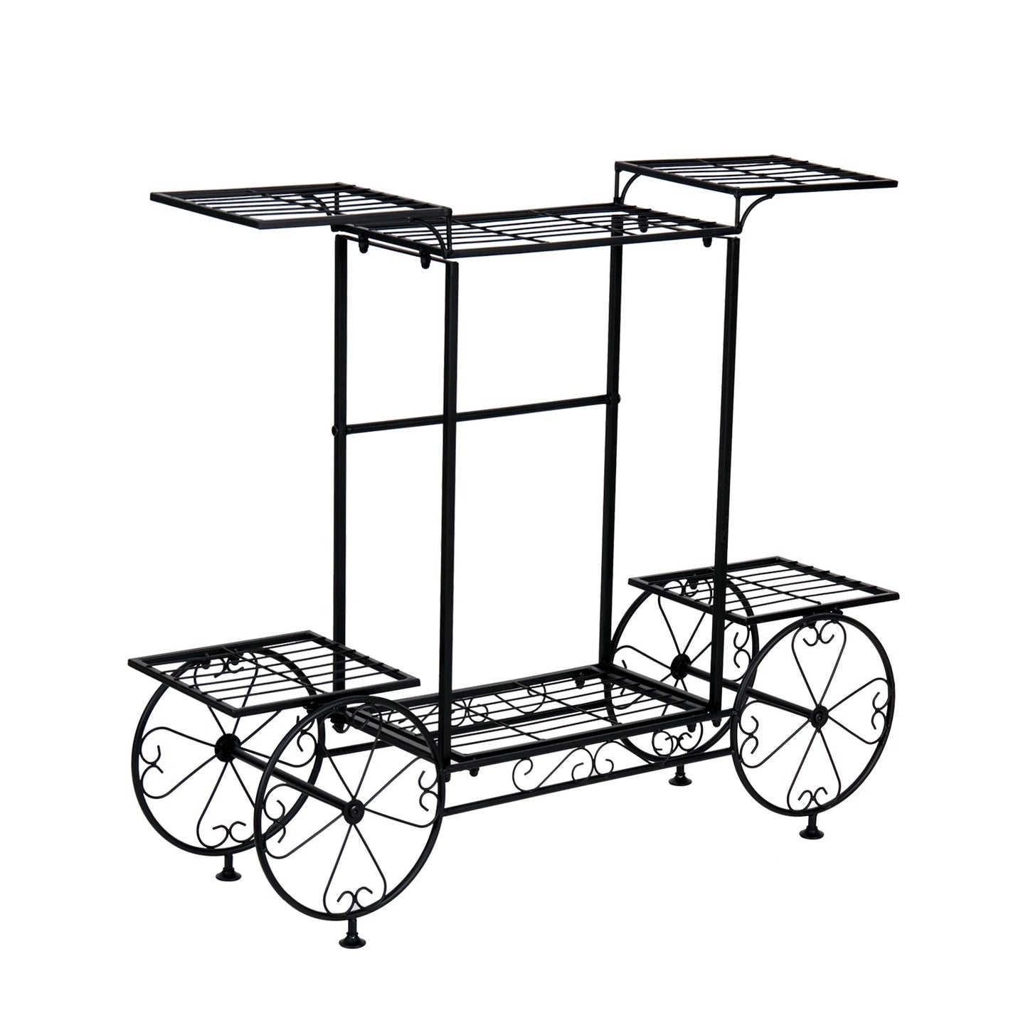 Metal Garden Cart Plant Stand Parisian Style Flower Rack